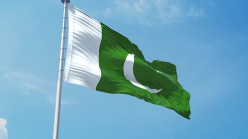 Realistic Waving Pakistan Flag on Blue Sky