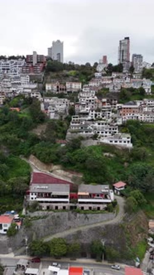 Urban aerial video over Guapulo Quito Ecuador