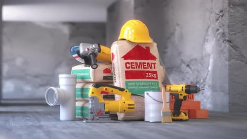 3D Animation of Construction Tools and Building Materials