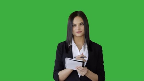 Beautiful Woman With Glasses Isolated on Chroma Key Green Background