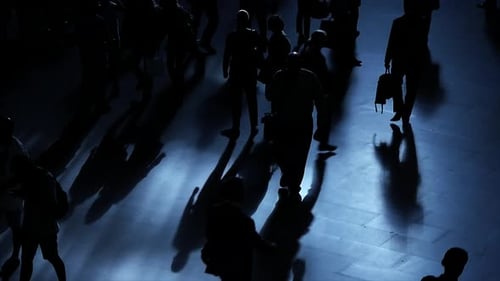 Business People Walking on Crowded City Street in Rush Hour Traffic