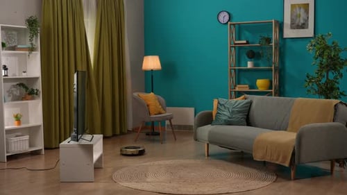 Home with a Smart Vacuum Cleaner Cleaning