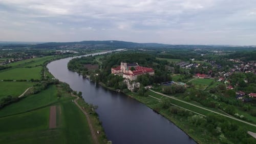 Tyniec Abbey seen from the sky, Krakow scenic religious site