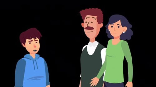 Animated Worried Boy with Parents Flat Design