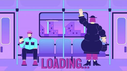 Animated Flat Design Subway Scene with Loading Text