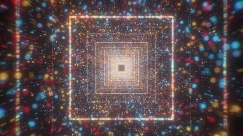 Colorful Glittering Squares Tunnel Abstract Motion Background