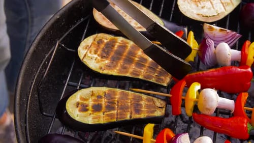 Grilling Vegetables on Skewers Barbecue Concept