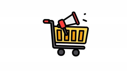 Animated Shopping Cart and Megaphone for E-commerce Marketing