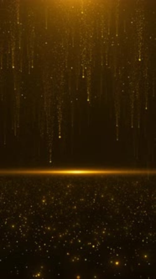 Beautiful golden Dust glitter particles particle light awards stage background Gold long tail partic
