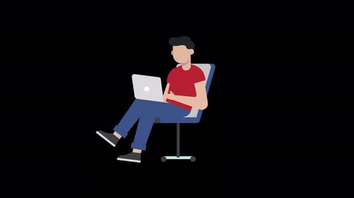 Flat Design Animation of Person Working on Laptop