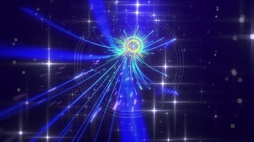 Futuristic Space Light Beams and Glowing Particles Background