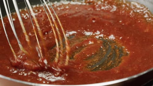 Close Up of Boiling Sugar with Bubbles Turns Into Caramel Caramelization Chef Cooking Dessert in
