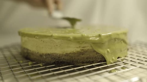 A beautiful view of cake making. Pistachio cake