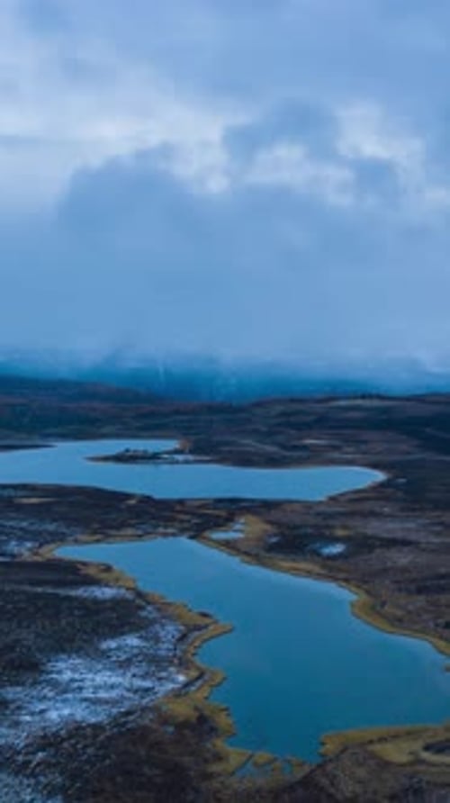 Lake in Winter Aerial View Altai Russia Vertical Video