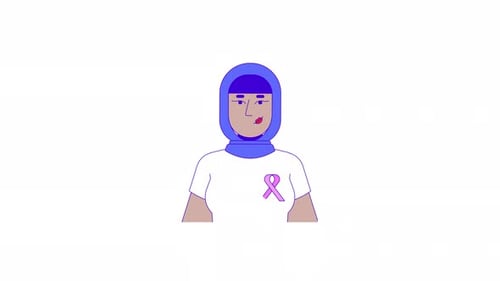Muslim hijab woman wearing tshirt solidarity ribbon 2D character animation