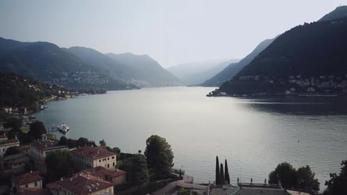 Drone Shot of Lake Como Water in Alps of Italy