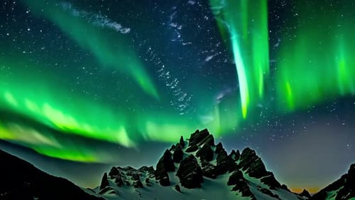 Majestic Northern Lights Over Snow-Capped Mountains