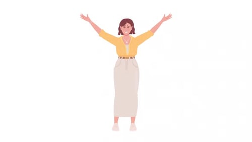 Animated Lady Raising Arms Character