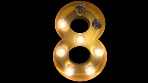 Burlesque Retro Style Glowing Gold Light Bulb Typeface Count Down With Alpha Channel