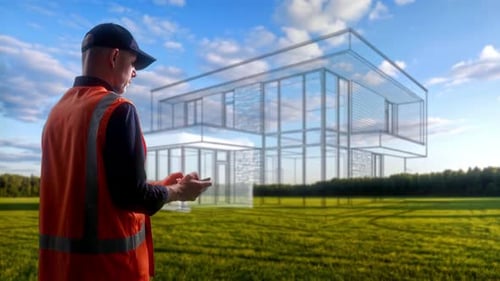 Innovative Drohnensysteme ermöglichen eine detaillierte Inspektion der Gebäudeentwicklung in grünen Landschaften