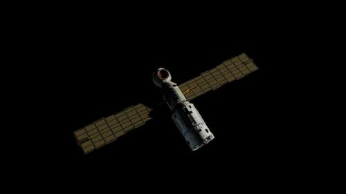 The space module is flying in space, there is an alpha channel