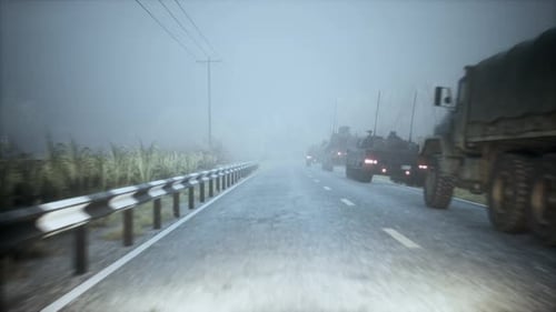 Military Convoy Of Vehicles With Tanks
