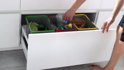 Trash Sorting in Kitchen Waste Bins