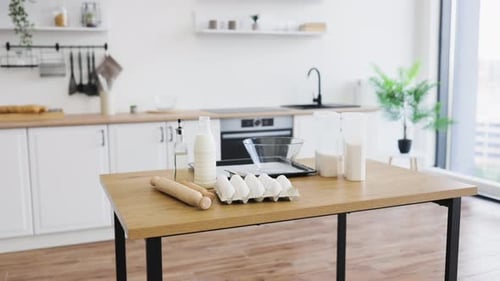 Baking Ingredients Displayed on Kitchen Island