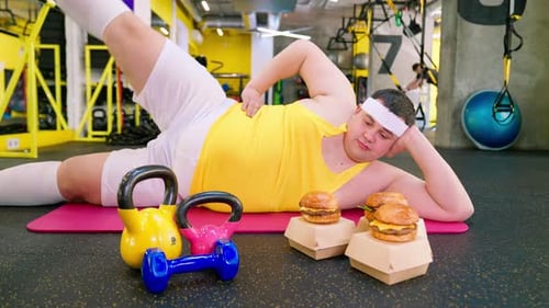 Leg Exercise Fat Man And Burger