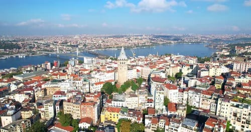 Galata Tower in Istanbul Drone View