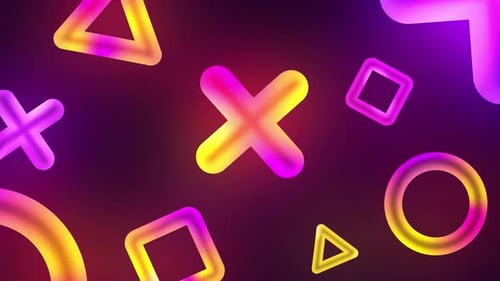 Abstract Neon Glowing Geometric Shapes Looping Background