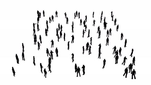 Modern Animated Crowd of Walking People Silhouettes