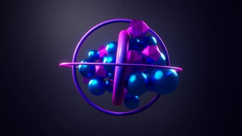 3d Abstract Motion Graphics with Flying Around Glowing Geometric Shapes on Dark Background