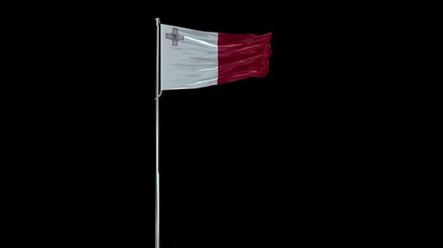 Malta Flag Waving on Flagpole with Alpha Channel