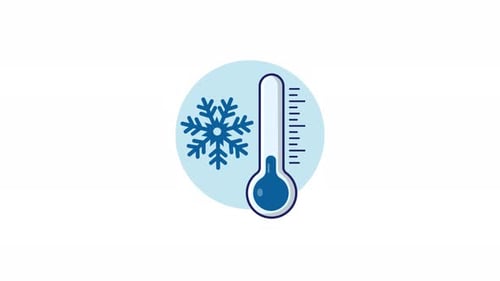 Termómetro de 4k con copo de nieve. Vídeo de animación sobre el concepto de baja temperatura