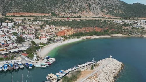 Sweeping Aerial Departure From Kalkan Harbor and Coastline