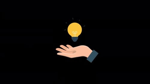 Question and Answer, Problem and Solution, Hand with Light Bulb Animation Video - Transparent