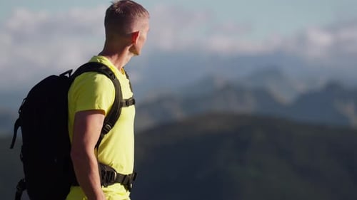Man Hiking with Mountain View