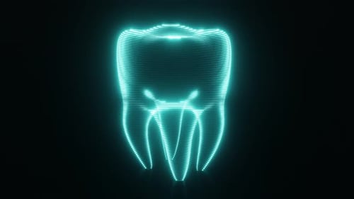 Seamless looping of blue HUD tooth scanning on black background