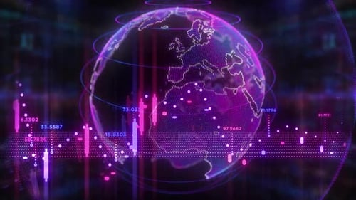 Futuristic Digital Globe with Financial Data and Network Connections Animation