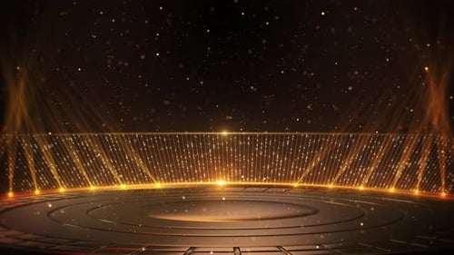 Luxury Golden Light Stage Background Stage Floor Sparkling Particles Dramatic Lighting Premium
