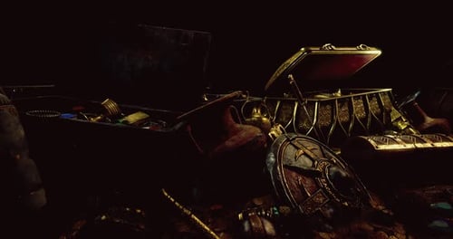 Golden Treasure Chest Reveal with Coins and Jewels