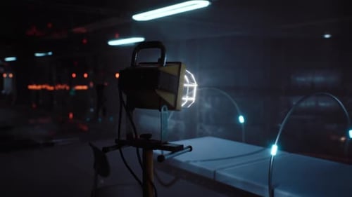 Advanced Laboratory Equipment Illuminating a Workspace at Night