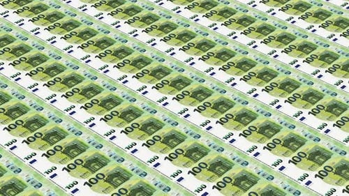 Printing money. EUR paper money banknotes background