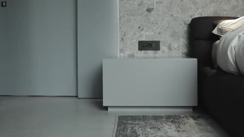 Sleek Bedroom Interior with Minimalist Nightstand
