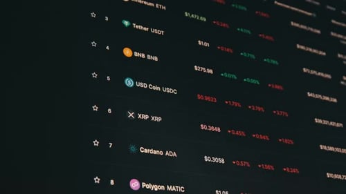 Top Cryptocurrencies on the Monitor Screen Market Cap Web Page Scrolling