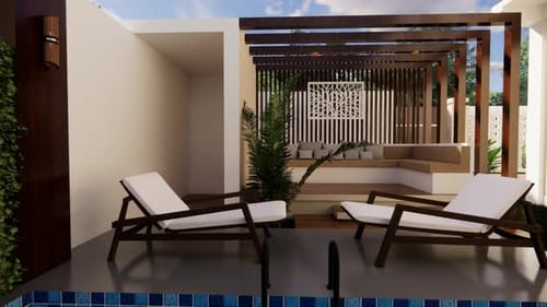 Lounge chairs by pool