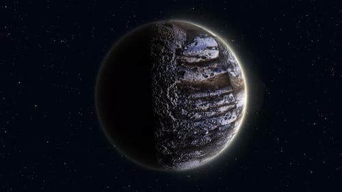 Distant Planet Rotation with Textured Surface and Starry Background