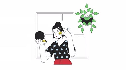 Animación 2D de mujer asiática haciendo línea de maquillaje