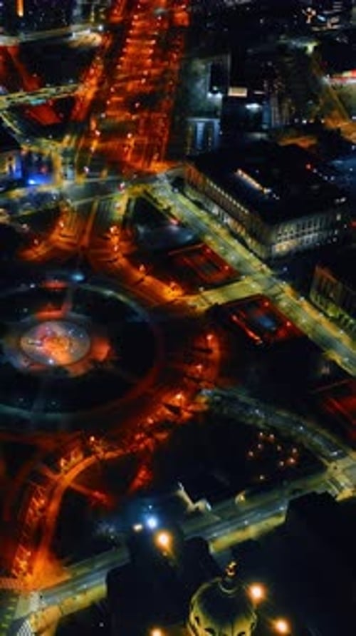 View of Logan Square the iconic Philadelphia attraction. Night panorama of American city from top.